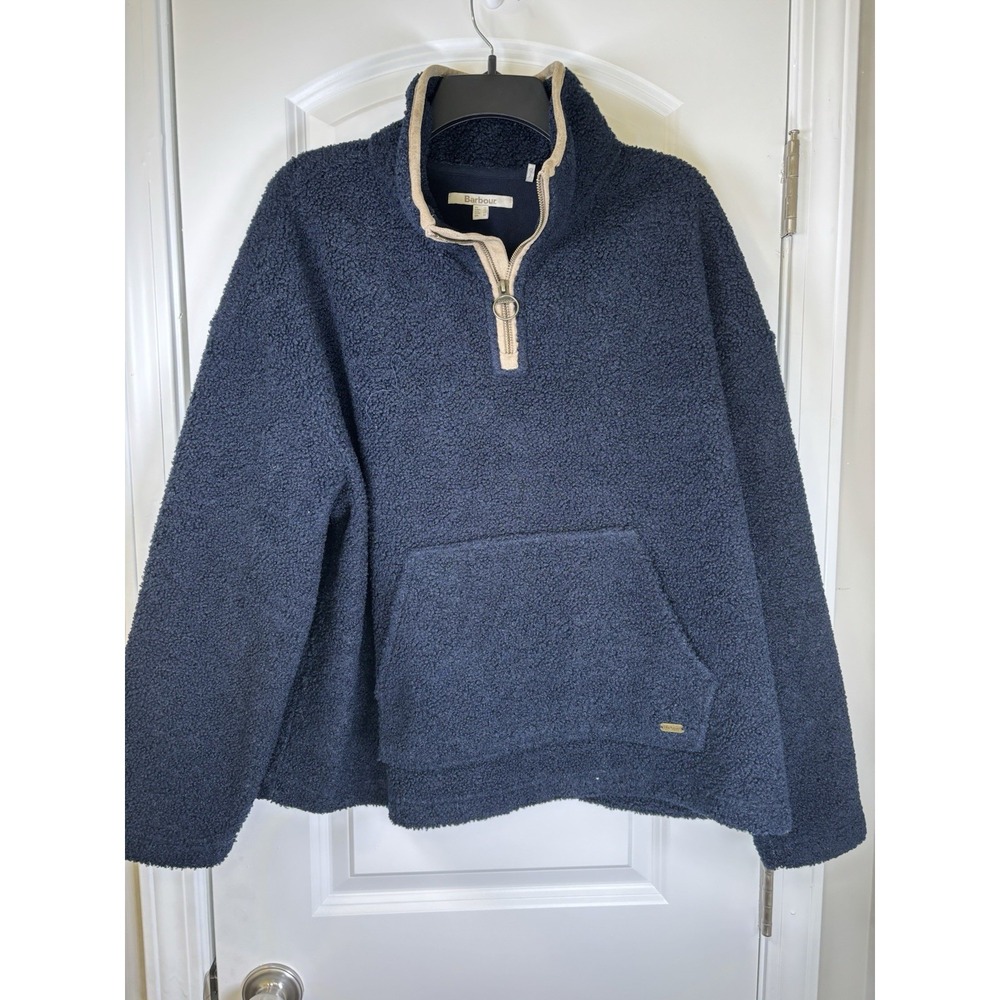 Barbour Bamburgh Womens Fleece Pullover US 10 Navy Half Zip Sherpa NWOT